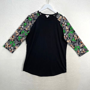 LuLaRoe Disney Goofy Shirt Raglan Baseball 3/4 Sleeve Black Shirt Women's Large